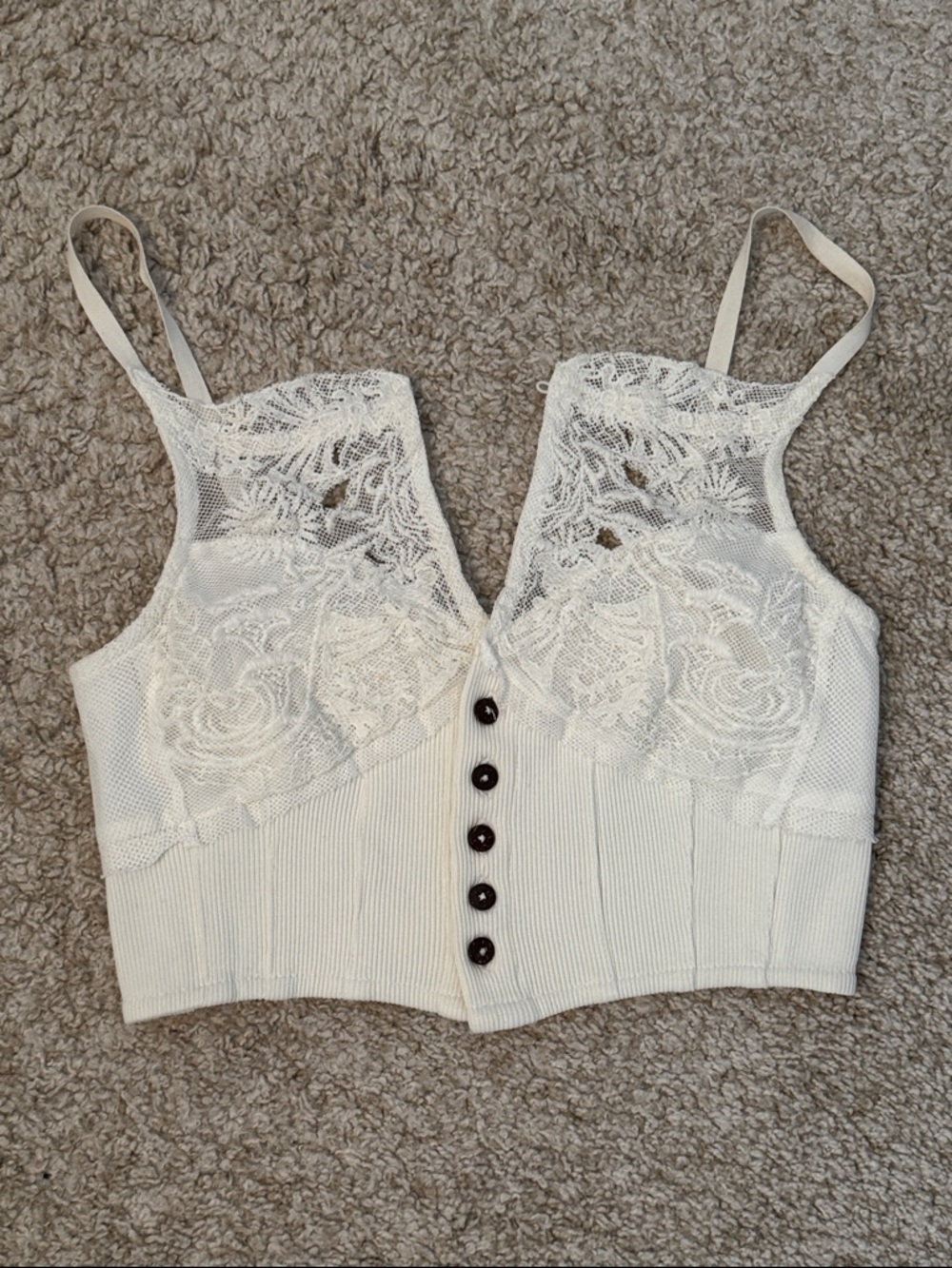 Free People Ivory Lace-Front Cropped Camisole